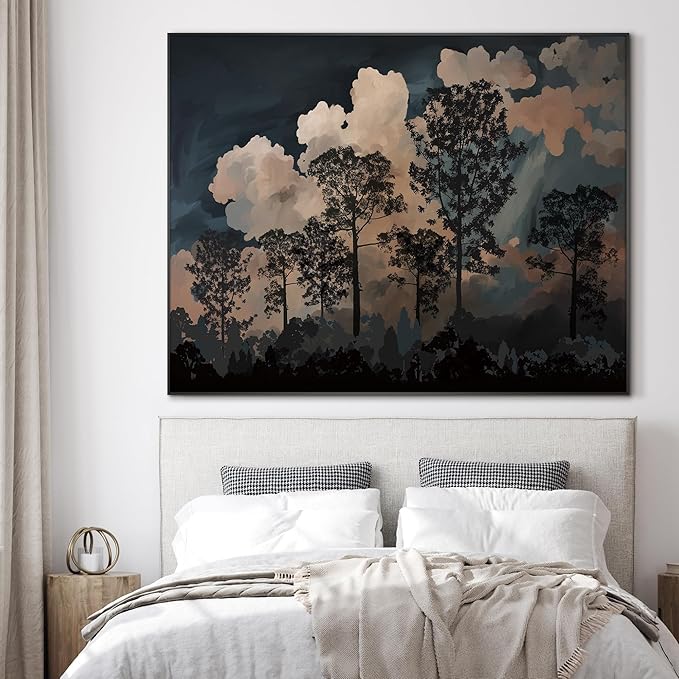 SIGNWIN 60"x72" Extra Large Framed Wall Art Silhouetted Trees at Dusk, Dramatic Forest and Cloudscape for Home Living Room Bedroom Decor (Frame Assembly Required)
