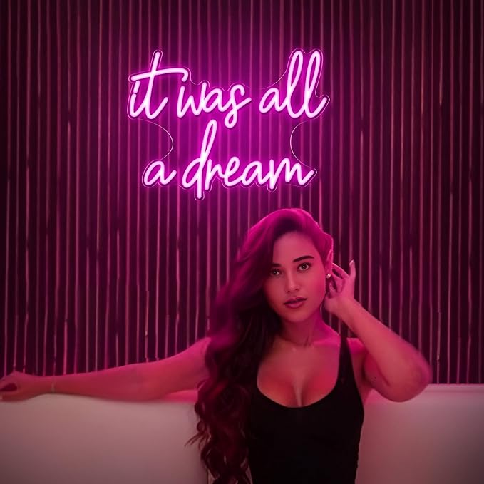 Kavaas It Was All A Dream Neon Signs 16.5" x 12.5", Pink It Was All A Dream Neon Light for Girly Room Decor Aesthetic | LED Dream Signs for Bedroom, Party, Bar, Salon, Bathroom