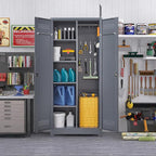 Lockable Storage Cabinet,Utility Closet with Doors and Shelves,SteelGarage Cabinet with Adjustable Shelves for Home,Garage,Gray