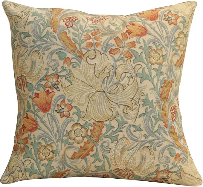 Charlotte Home Furnishings Throw Pillow Covers, Decorative Boho Pillow Cover for Couch, Living Room, Golden Lily Light Square Cushion Cases 18x18 in, European Cotton Jacquard Woven, Cozy Bedroom Decor