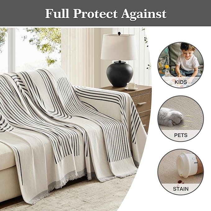 Boho Couch Cover Washable Sectional Couch Covers for Dogs Reversible Sofa Slipcover for 2 or 3 Cushion Couch Pet Friendly Furniture Protector (3# Heise, 91" x 150")