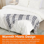 Amazon Basics Room Décor Throw Blanket, Lightweight and Cozy in Recycled Polyester, Light Grey With Blue Stripes, 50"x 60"