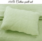 Cozy Line Home Fashions 100% Cotton Medallion Matelasse Embossed Bedding Quilt Set, Reversible Lightweight Bedspread, Coverlet for All Season (Blantyre - Green, Queen - 3 Piece)