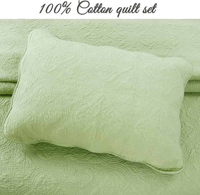 Cozy Line Home Fashions 100% Cotton Medallion Matelasse Embossed Bedding Quilt Set, Reversible Lightweight Bedspread, Coverlet for All Season (Blantyre - Green, Twin - 2 Piece)