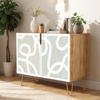 SIGNWIN Sideboard Buffet Cabinet, Kitchen Storage Cabinet with 2 Doors, Pastel Gray Geometric Line, Cupboard Console Table for Dining Room - 35" L x 18" W x 29" H