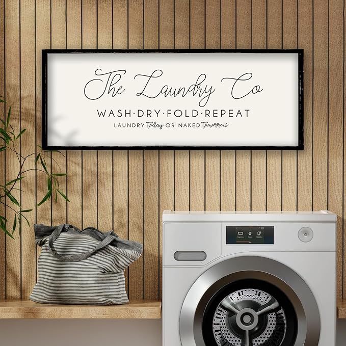 ZZJJHYWGQ Laundry Room Wall Decor 32"×12" Large Farmhouse Laundry Today Or Naked Tomorrow Wash Dry Fold Repeat Funny Vintage Sign Quote Humorous Art (Black)