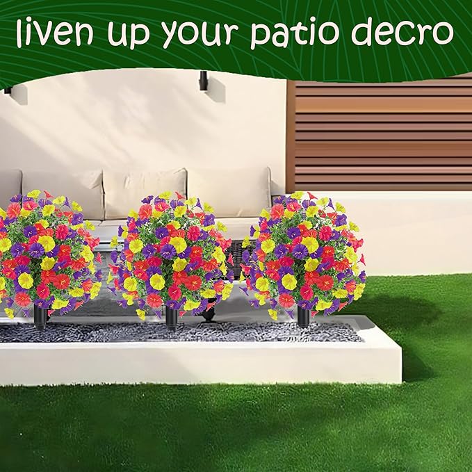 22.8" Set of 2 Fall artificial Boxwood topiary Ball tree for outdoors with Spike,UV Resistant Faux Shrubs Outdoor with morning glory flowers,Faux Plants Bushes for Garden Porch Yard Patio Decor Mix