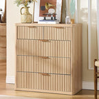 LEYAOYAO Fluted 5 Drawers Dresser for Bedroom Set of 2, 34" Tall Modern Chest of Drawers with Metal Handle, Curved Profile Design,Natural Wood Drawer Organizer for Bedroom, Living Room, Hallway