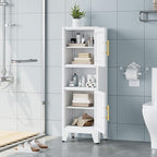 47.24" H Metal Narrow Bathroom Storage Cabinet Pantry Storage Cabinet, 2 Adjustable Shelves for Kitchen, Home Office, Living Room, Dinning Room (White)