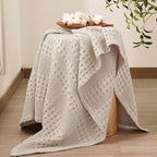 PHF 100% Cotton Waffle Weave Throw Blanket, Soft Lightweight Breathable Cozy Summer Throws for Couch Bed Sofa, Luxury Aesthetic Woven Blanket for Home Decor & Office, 50"x60", Oatmeal