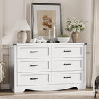 Dresser for Bedroom with 6 Drawers, 48" Wide Modern Chest of Drawers with Deep Drawers & Mental Handle, Wood Dresser TV Stand, Wooden Closet Storage Organizer for Living Room, Hallway, Entryway, White