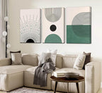3 Pcs Sage Green Boho Canvas Wall Art Modern Abstract Minimalist Neutral Bohemian Sun Geometric Line Painting Picture Wall Decor Poster Print Artwork for Living Room Bedroom Home Decoration