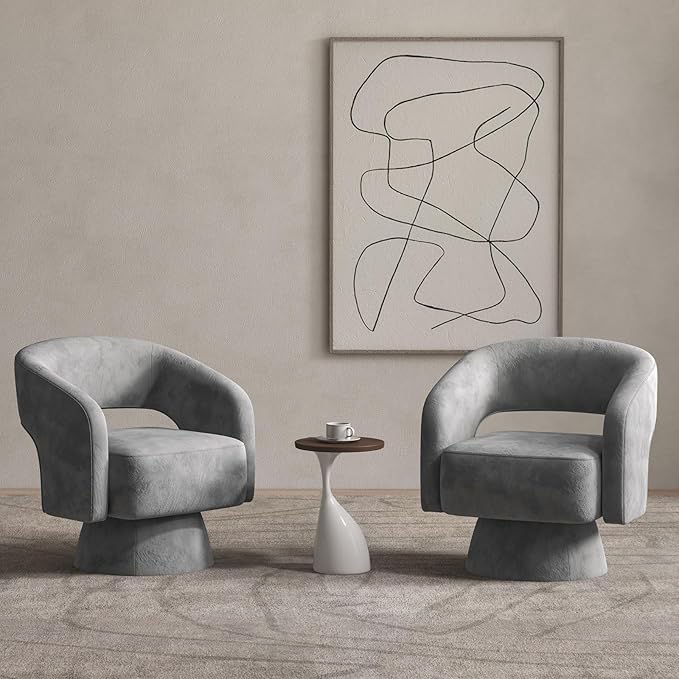 Bonzy Home Swivel Barrel Chair,Set of 2 Velvet Accent Armchair 360 Degree Swivel Club Chair for Living Room Bedroom Reception Room, Dark Grey