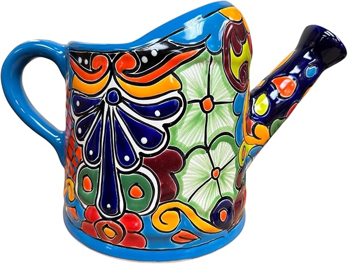 Talavera Watering Can Planter Large Flower Pot Large Mexican Pottery Folk Art Hand Painted Home Decor Garden Ceramic Handmade Multicolor 15" (Multi 3)