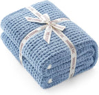 Snuggle Sac Blue Waffle Throw Blanket for Couch Bed Sofa 60x80 inches, Reversible Blue Blanket Microfiber Fluffy Fuzzy Cozy Knit Twin Blanket for Women Mothers Birthday Gifts