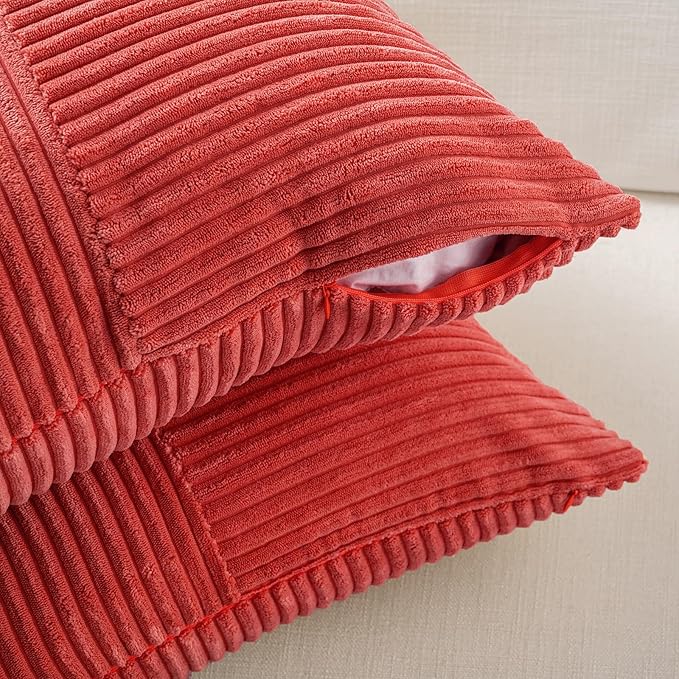 Fancy Homi 2 Packs Red Long Lumbar Decorative Throw Pillow Covers 12x24 Inch for Couch Bed Sofa, Holiday Christmas Home Decor Gift, Soft Striped Corduroy Rectangle Accent Cushion Case 30x60 cm