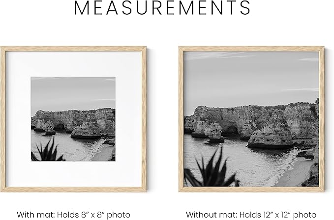 HAUS AND HUES Square Picture Frames 12 x 12 Set of 9 - Photo Gallery Wall Frame Set, Wood 12x12 Frames, 12 x 12 Frames Gallery Wall Set, 12x12 Frame with Mat, Square Frames 12x12 (Beige Oak Frames)