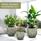 Craft flowerpots 18"+13"+19" Dia Round Concrete Planter Set of 3 Large Outdoor/Indoor Planter Pots Containers with Drainage Holes and Rubber Plug for Home Garden (Green, Large)