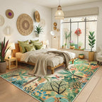 LIVEBOX Large 9x12 Forest Area Rug for Living Room, Soft Washable Sun Yellow Rugs for Bedroom, Non Slip Ultra Thin Floor Carpet Jungle Animal Print Rugs for Dining Room