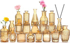 20 Pcs Amber Gold Glass Bud Vases- Set Amber Gold Small Vases for Flowers, Vintage Flower Cute Glass in Bulk for Centerpieces Rustic Decorative Wedding Table Home