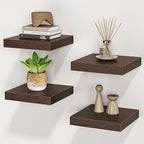 Square Floating Shelves for Wall, 8" W x 8" D x 1.2" H, Small Wooden Wall Mounted Display Shelves with Invisible Brackets for Living Room, Bedroom, Bathroom, Kitchen Decor, Set of 4, Walnut