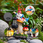 TIJNN Solar Garden Statue Gnomes Figurine Lights,Funny Gnomes Standing on Mushrooms with Lanterns, with Lanterns Outdoor Yard Decorations for Patio Porch Home, Garden Gifts for Women Mom