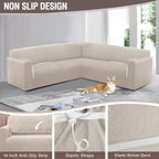HDCAXKJ Sectional Couch Cover L Shape Stretch Sofa Covers Washable Jacquard Corner Couch Slipcover Non Slip Sectional Slip Cover U Shaped Furniture Protector for Pets Dogs (Natural, Medium)