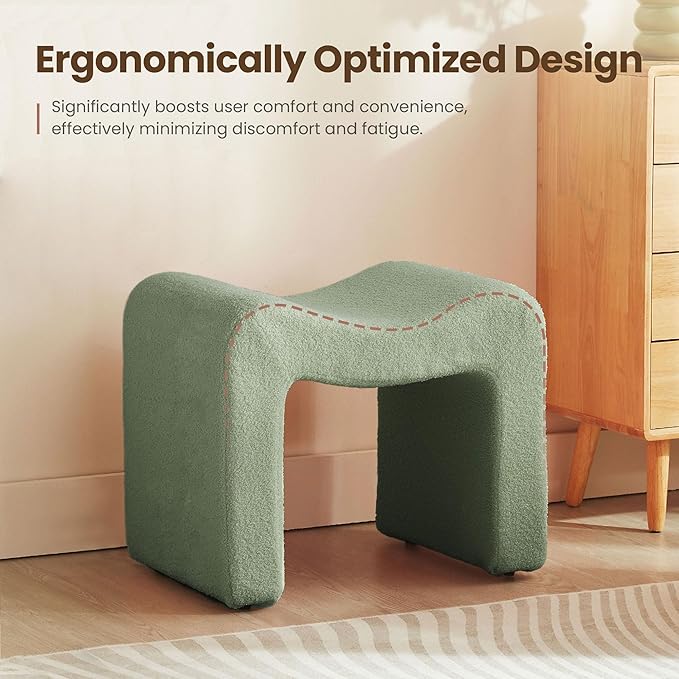 Vanity Stool Foot Rest Small Footstool Ottoman Chair Seating Backless Modern Teddy Velvet Ottoman for Makeup Room Living Room Bedroom Entryway,(Single 1) Green