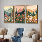 Tinonedraw Colorful Nature Flowers Framed Canvas Wall Art Set, Boho Blue Ridge Mountain Wall Decor,Floral Forest Scenery Artwork, Modern Wildflower Blossom Landscape Art Prints for Living Room Bedroom Office 16"x24"x3
