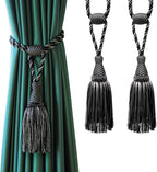 Fenghuangwu Curtain Tiebacks Handmade Elegant Curtain Tie Backs Holdbacks with Tassel for Home Office Decor 2 Pack - Black