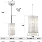 MO&OK 3 Pack Crystal Chandelier Modern Pendent Lights Adjustable Hanging Lighting with Metal Lampshade Rectangle Chandeliers for Kitchen Island Dinningroom,Entrance Living Room H9.8 xD5.2 Chrome