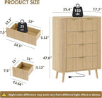 Alohappy Fluted 5 Drawers Dresser for Bedroom, 48" Tall Mid Century Modern Chest of Drawers with Curved Profile Design, Wood Storage Dressers for Closet Bedroom, Living Room, Hallway, Entryway