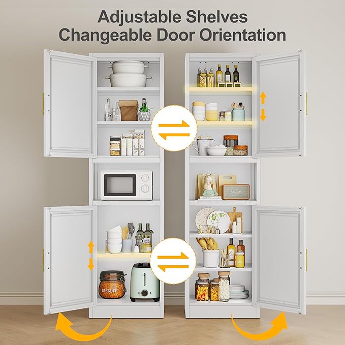 Tall Narrow Storage Cabinet 66.93" H Tall Bathroom Cabinets Metal Pantry Cabinet, 4 Adjustable Shelves for Kitchen, Home Office, Living Room, Dinning Room (16 inches Wide White)