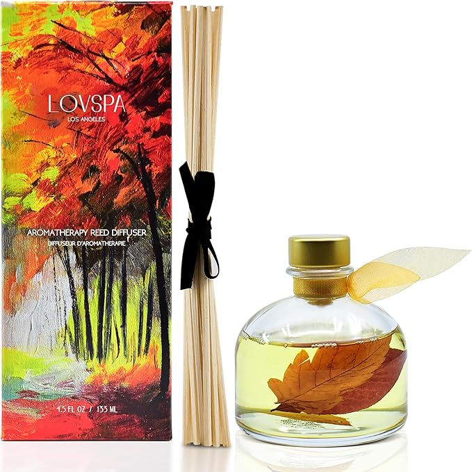 LOVSPA Reed Diffuser Set, Sugar & Spice Scented Oil Diffuser with Sticks, Home Fragrance Accessories for Bathroom Shelf Decor, Aroma Diffusers for Home or Office Fall Decor, USA Made