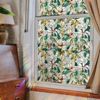 Window Film, Stained Glass Window Privacy Film, Rainbow White Flowers Double Sided Non-Adhesive Window Cling Stickers for Home Office Living Room Glass Windows Door Decor 16.93 x 39.37 Inch