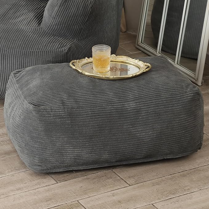 Square Pouf Ottoman, Comfy Lazy Floor Footrest with Memory Foam Filling for Living Room, Grey