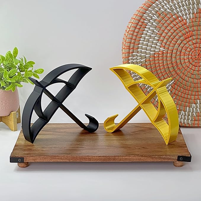 Black & Gold Umbrella Decor – Modern 3D Printed Sculpture for Home or Desk, Minimalist Artistic Accent, Dual Design Set of Two