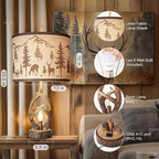 Scenekoy Antlers Style Table Lamp Set of 2 Rustic Bedside Lamp with Night Light Linen Fabric Shade Farmhouse Nightstand Lamps Decor for Living Room Bedroom House Home Office (Bulb Included)