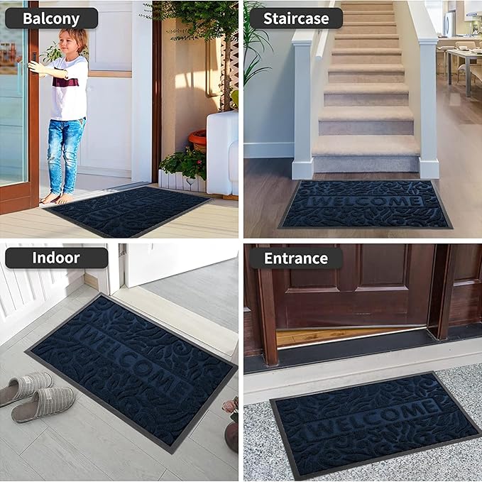 Yimobra Welcome Mat Outdoor, 36x24 Waterproof Door Mat Outside Entrance, All-Weather Non Slip Front Door Mat, Low-Profile Entryway Mat Indoor, Porch and Patio, Blue