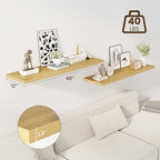 Dreamland 48" Floating Shelves for Wall, 12" Deep Slim Oak Floating Shelves, Wall-Mounted Shelves for Bedroom, Living Room, Kitchen, Bathroom - Set of 2
