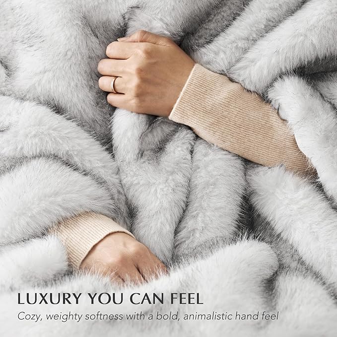 Luxury Faux Fur Throw Blanket, Soft Fluffy Faux Mink Blankets for Bed, Couch, Sofa, Thick Cozy Plush Warm Fur Throws with Reversible Velvet, Frosted White Wolf, 50"x60"