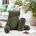 Nestl Reading Pillow Large Bed Pillow, Back Pillow for Sitting in Bed Shredded Memory Foam Chair Pillow, Reading & Bed Rest Pillows Olive Green Back Pillow for Bed, Bed Chair Arm Pillow with Pockets