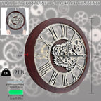 HOIBAI Wall Clock, Clocks for Living Room Decor 20 Inch Big Moving Gears Clock Farmhouse Vintage Rustic Wall Clock Vintage Roman Oversized for Home Bedroom House Kitchen Wall Decor
