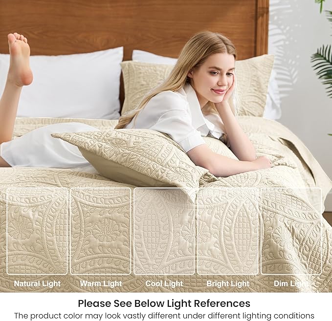 Love's cabin Quilts for Full Bed Camel Bedspreads Bedding Set - Lightweight Bedspread Comforter - Coin Pattern Bedding Coverlet for All Season - 3 Pieces (1 Quilt, 2 Pillow Shams)