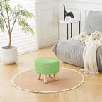Wimarsbon Pouf Ottoman, 100% Cotton Knitted Boho Footstool, Round Footrest with Non-Skid Wood Legs, Home Décor Handmade Pouffe, Leisure Floor Step Stool for Living Room (Matcha)