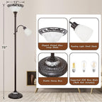 Luvkczc 70" Floor Lamp for Living Room, Bedroom, Office - 2 Head Standing Lamp with Metal Pole & Heavy Base - Vintage Tall Corner Reading Light - No Bulbs Included