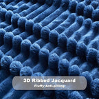 NEWCOSPLAY Super Soft Twin Blanket Navy Premium Silky Flannel Fleece 3D Ribbed Jacquard Lightweight Bed Blanket All Season Use (Navy Ribbed, Twin(60"x80"))