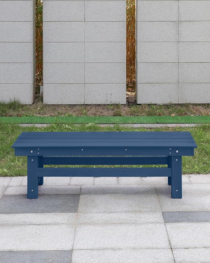 HDPE Outdoor Bench, 55" Patio Bench Outdoor Furniture, Poly Lumber Adirondack Benches, All Weather HDPE Garden Backless Benches for Park, Poolside, Deck, Porch, Navy