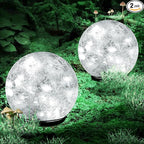 Garden Solar Ball Lights Outdoor Waterproof, 80 LED Cracked Glass Globe Solar Power Ground Lights for Path Yard Patio Lawn, Outdoor Decoration Landscape White (2 Pack 5.9'')