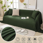 Sofa Covers Washable, Couch Cover for Grand Sofa, Soft Cozy Couch Protector for 3 Cushion Couch, Oversized Covers for Sectional Sofa, Solid Green Chenille Fabric with Tassels, 71"x 134"